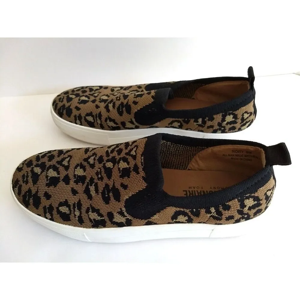 Cushionaire Leopard Print Slip On‎ Knit Sneakers Rory Women's 8M Heel Tab